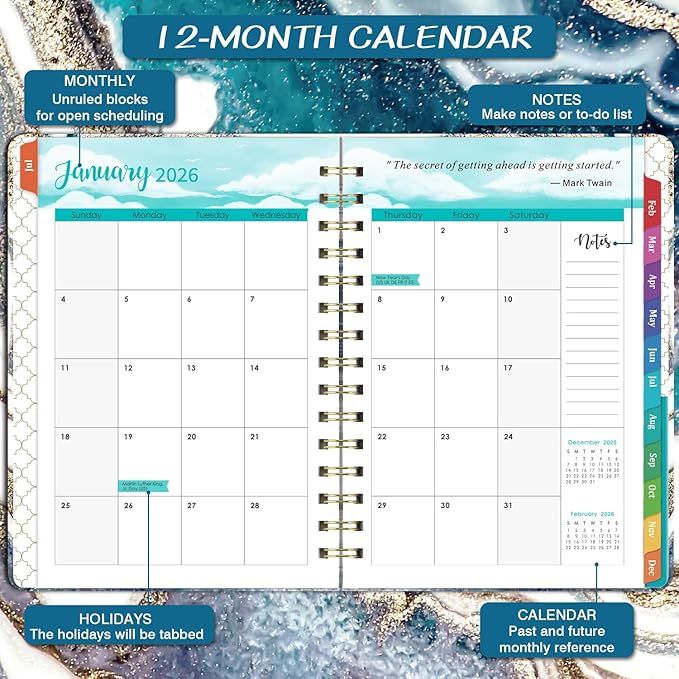 Planner 2026-2027 - 2026 Planner Weekly and Monthly from Jan. 2026 to Dec. 2026, Calendar Planners 2026 with Inner Pocket, Colorful Tabs, 6.4'' x 8.5''