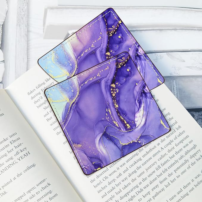 2 Pack Pink and Purple Marble Leather Book Corner Bookmark, Durable Handmade Reading Accessories - Gifts for Readers, Women, Men, Teachers, Students