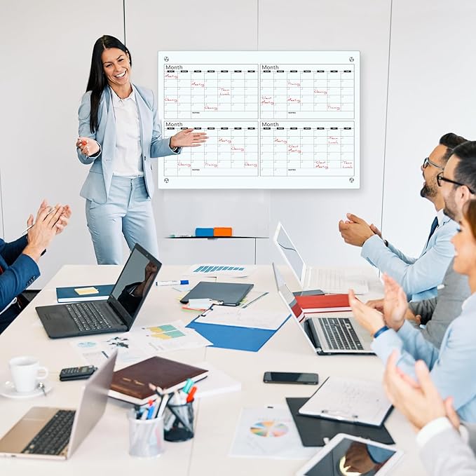 Glass Whiteboard Calendar Dry-Erase White Board Planner Glass Large Wall Mounted Calendar with Marker Tray for Wall Home or Office(Transparent,36" X 24",4 Month)