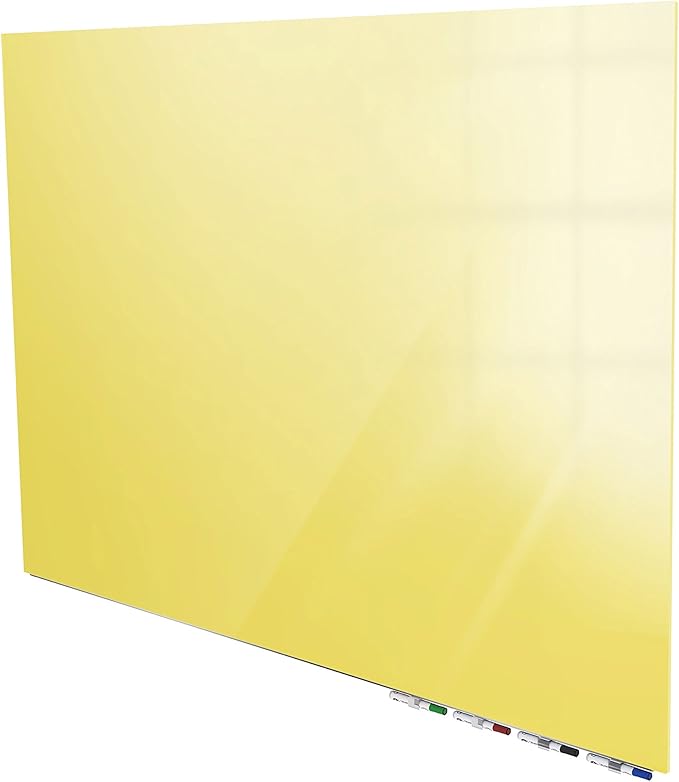 Aria 3'H x 4'W Low Profile 1/4" Glass Whiteboard - Horizontal Yellow - 4 Markers and Eraser