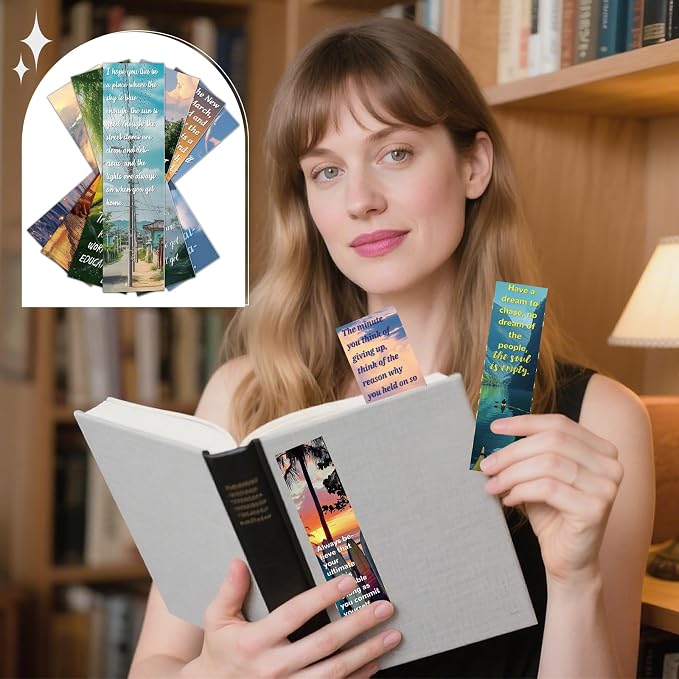 Wxiben Scenery Inspirational Bookmarks Gifts - 90 Pcs Natural Paper Bookmarks Motivational Quotes Book Marks Page Marker Clip for Women Men Book Lovers Office Bookish Reading Accessories