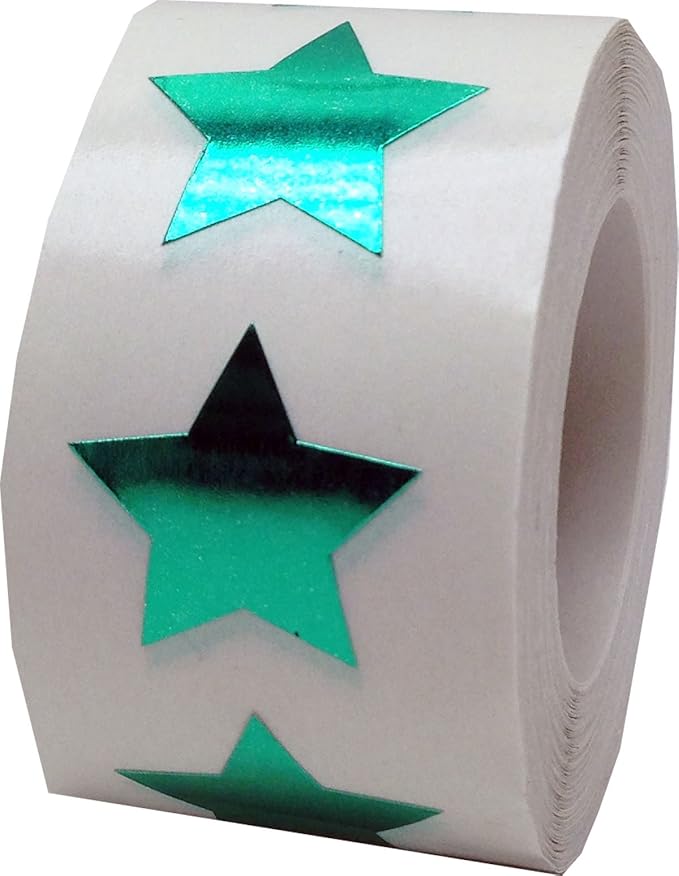 Metallic Green Star Shape Stickers 0.75 Inch 500 Adhesive Labels