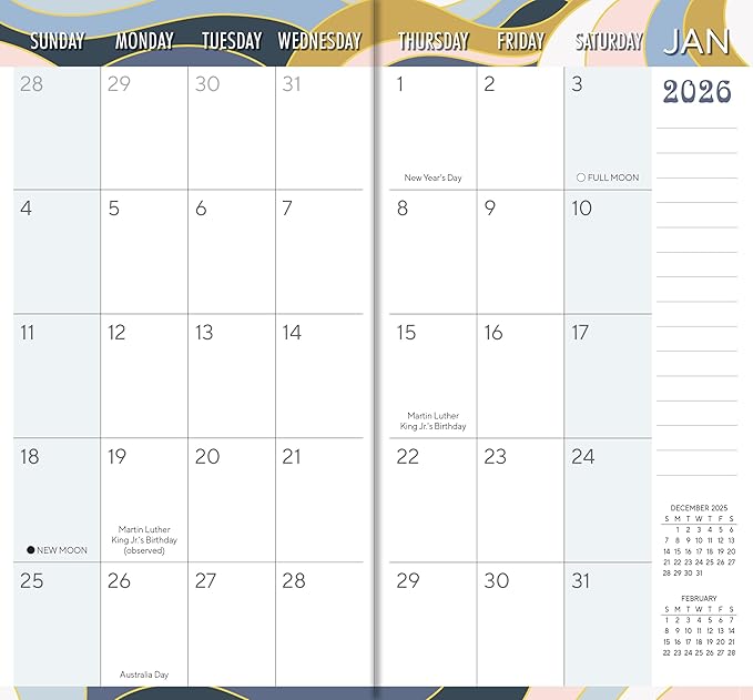 2026 Pocket Planner, 2-Year-Plus Monthly Calendar Planner (24-Month): January 2026 – December 2027, Purse Size 6.5" x 3.5", Swirly Waves