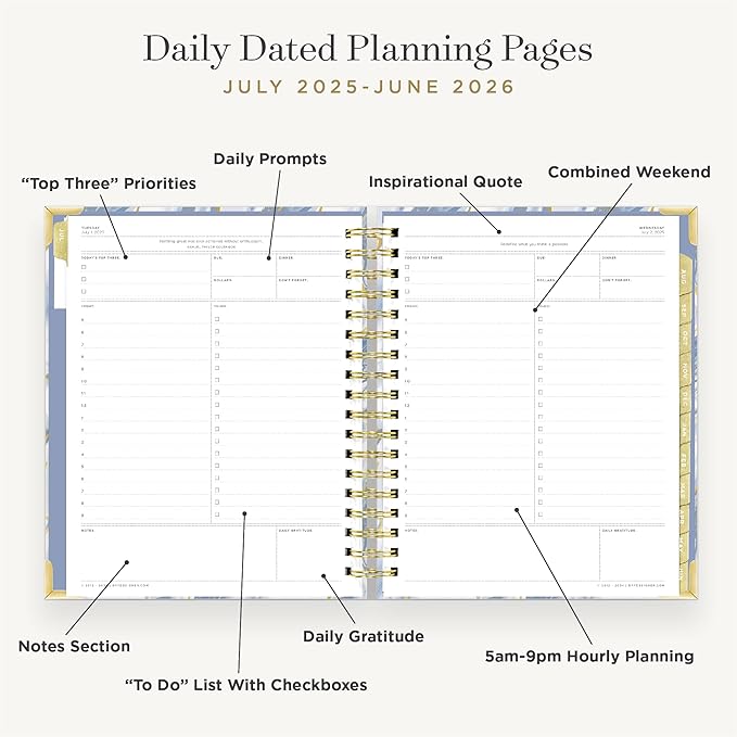 Day Designer Mini Daily Academic Year Planner Calendar, July - June, Glossy Laminated Cover, Wirebound, Laminated Tabs, Storage Pocket, Includes Stickers & Snap-In Ruler, Azure (Azure- 2025/2026, 7.4" x 9.5")