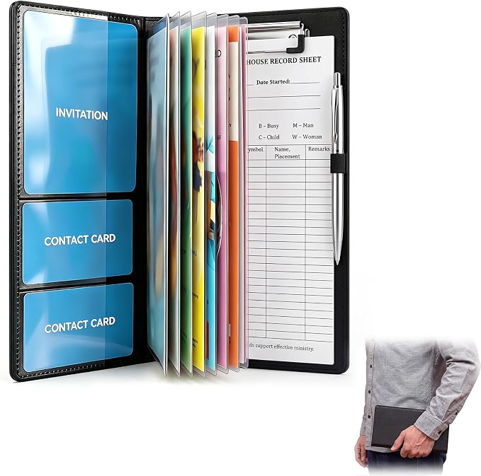 Colarr 10 x 4.5 Inches Tract Holder for Ministry with 50 "house to House Record Sheets and Contact Card Pockets Ministry Organizer Tract Holder for Gifts(PU Leather)