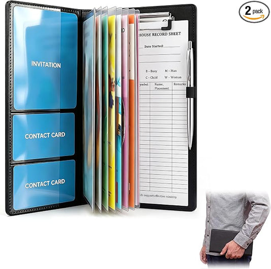 Colarr 2 PACK 10 x 4.5 Inches Tract Holder for Ministry with 50 "house to House Record Sheets and Contact Card Pockets Ministry Organizer Tract Holder for Gifts