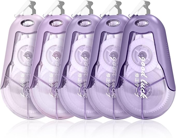 Temiary 5Pcs White Correction Tapes, Cute White Pull Out Tape for Instant Correction, Aesthetic Correction Tape for Writing, Easy to Use Applicator for School Students Office Supplies (Purple)