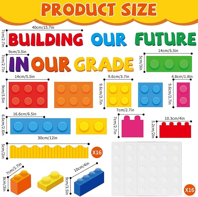 Naozinebi 87 Pcs Building Blocks Bulletin Board Set Classroom Decoration Back to School Building Our Future in Our Grade Cutouts for Classroom School Chalkboard Wall Valentine Decor Party Supplies