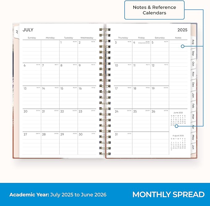 Blue Sky 2025-2026 Weekly and Monthly Academic Year Planner Calendar, July 2025 - June 2026, 5" x 8", Hard Cover, Wirebound, Storage Pocket, Laminated Tabs, Stickers, Ansel