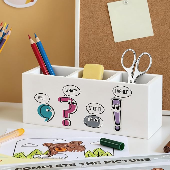 Funny Teacher Pen Pencil Holder, English Teacher Gifts Wood Desk Organizer and Accessories, Funny Grammar English Teachers Classroom Pen Holder Desk Organizer for Office Classroom Tabletop