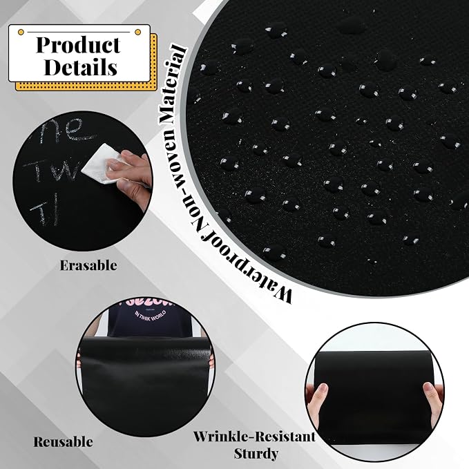 Black Bulletin Board Roll Reusable Waterproof Erasable Black Non-Woven Fabric Bulletin Board Roll Wrinkle Resistant Background Poster for Home School Classroom Decor Wrapping DIY Crafts 15.7" x 40ft