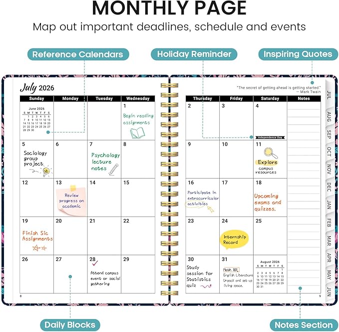 Planner 2026-2027, Academic Monthly and Weekly Calendar Planner for Women, July 2026 - June 2027, Hardcover Pretty Agenda Planner Book with Tabs, Spiral Daily Organizer for School Office Home Supplies, 6.3" x 8.5" - Nordic Forest