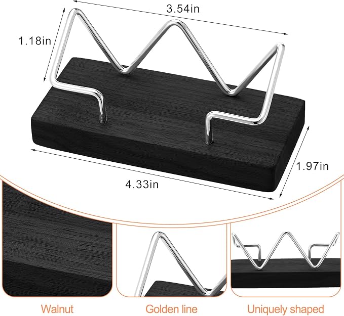 Amyhill 4 Pcs Wood Business Card Holder Display for Desk Metal Wooden Name Card Organizer Business Display Holders for Women Men Office Home Decoration(Black)