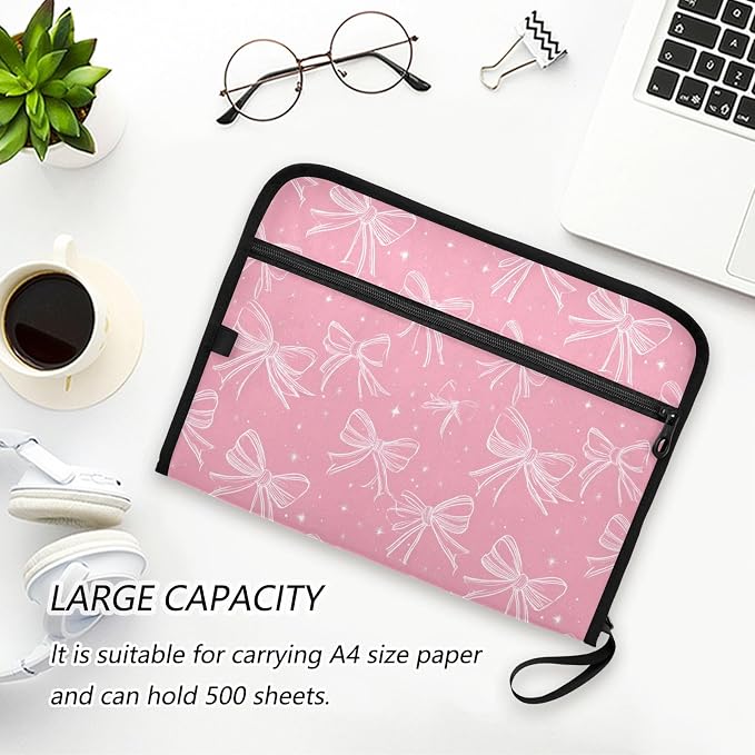 Pink Bows Accordion File Organizer Expanding Document Folder with 13 Pockets Portable File Folder for A4 Letter Size