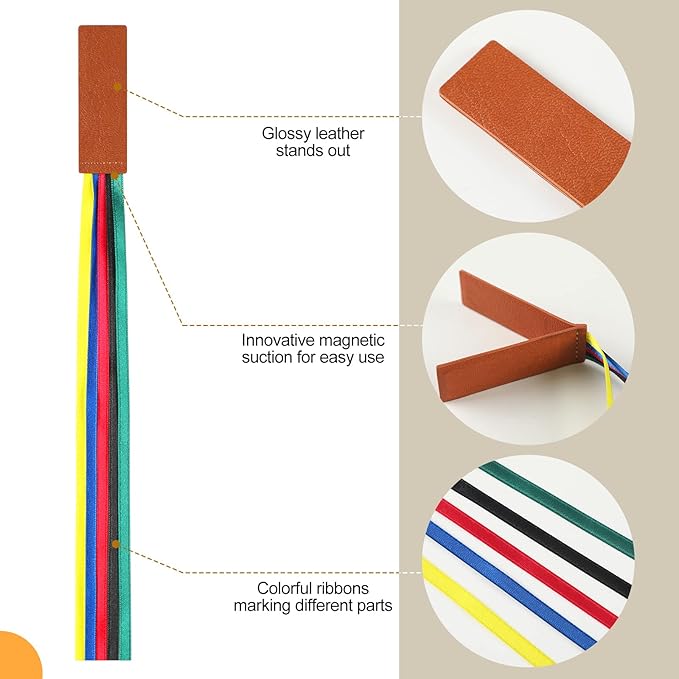Jutom 3 Pcs Bible Ribbon Bookmark Magnetic Ribbon for Book Markers Bible Leather Bookmark with Ribbons Multi Page Marker Magnetic Hold Clips into Book for Books Teachers(Colorful)