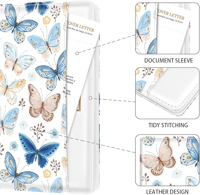 Padfolio/Resume Portfolio Folder for Women Men, WAVEYU Cute Chic Padfolio Cover Folder, Conference/Legal Document Organizer with Letter/A4 Size Clipboard, Document Sleeve, Butterfly