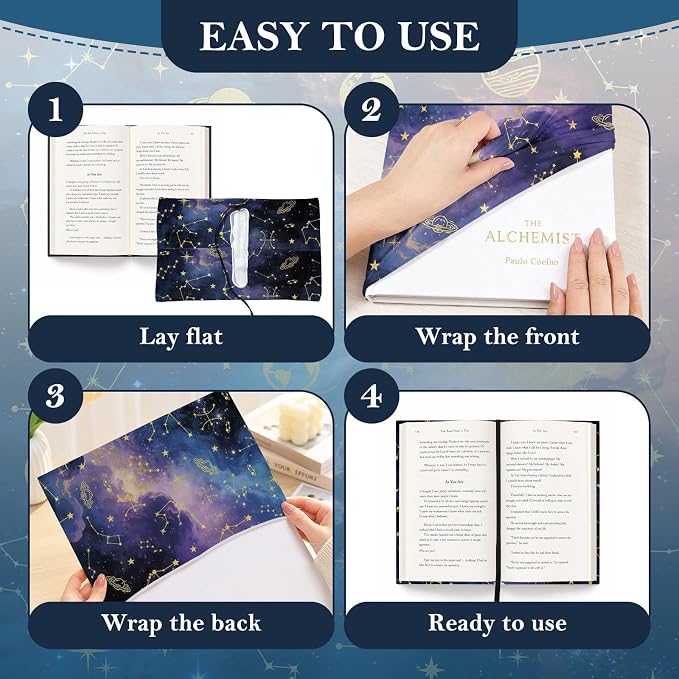 6 Pack Stretchable Book Covers, Jumbo Book Covers for Paperbacks Hardcover Books up to 9 x 11 Inches, Reusable Washable Protective Fabric Books Sleeves, Starry Sky