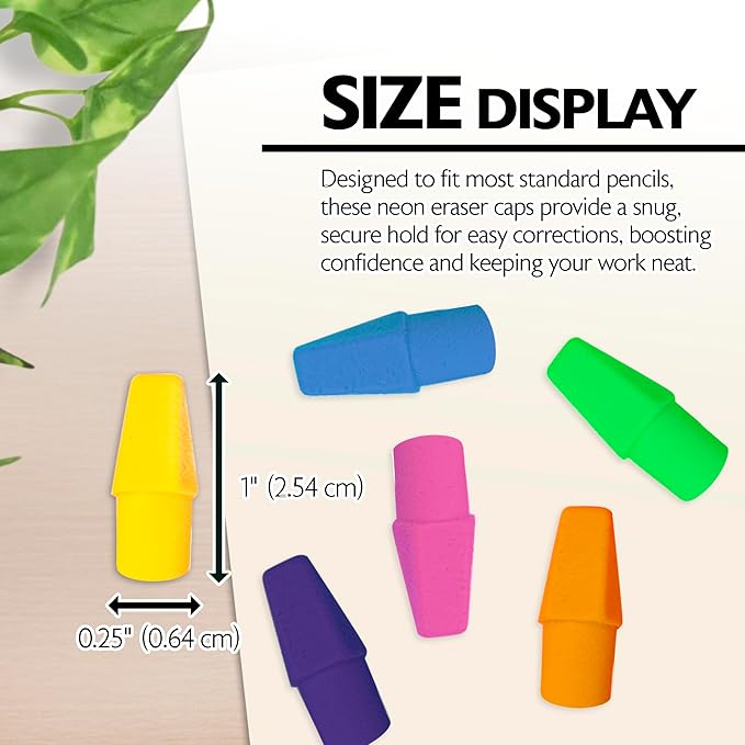 BAZIC Products Neon Eraser Top, Latex-Free Pencil Top Erasers with Arrowhead Caps, Non-Toxic Erasers for Kids, Students, Teachers, Classroom, Art, Homework & School Supplies, 20/Pack, 144-Pack