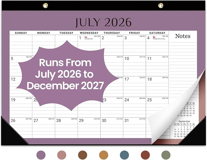 Desk Calendar 2026-2027, 18-Month Calendar Runs from July 2026 to December 2027, Large 17" x 12" Monthly Desktop & Wall Calendar for Home & Office - Boho Colors