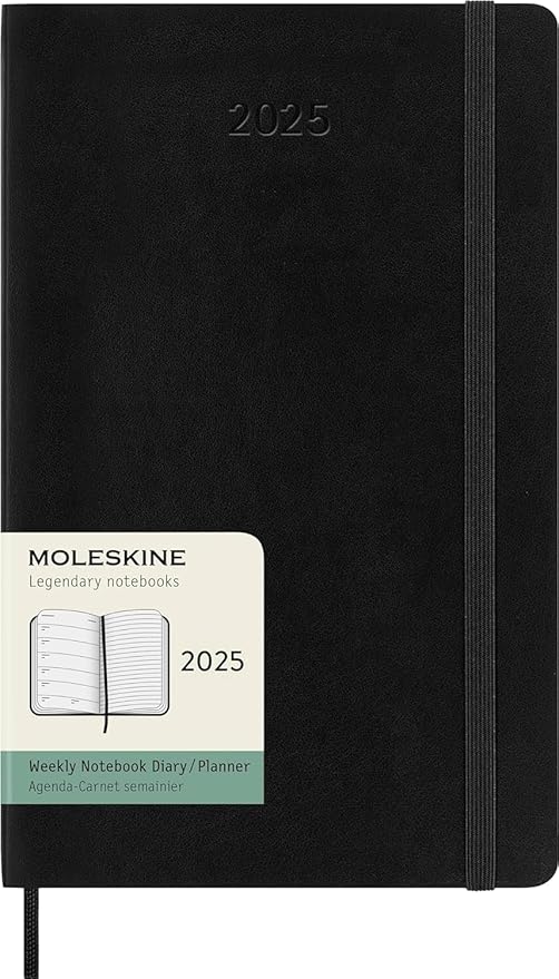 Moleskine Classic 12 Month 2025 Weekly Planner, Soft Cover, Large (5" x 8.25"), Black, 144 pages