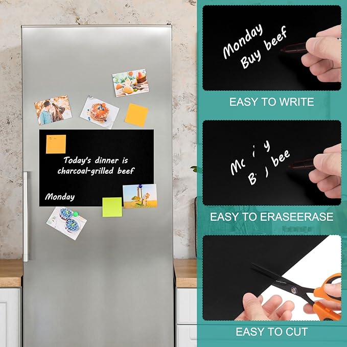 PATIKIL Magnetic Dry Erase Board Sheet for Fridge, 3 Pcs 12 x 8 Inch Erasable Refrigerator Whiteboard for Kitchen for Home Kitchen Organizer Planner Office Storage, Black (1mm)