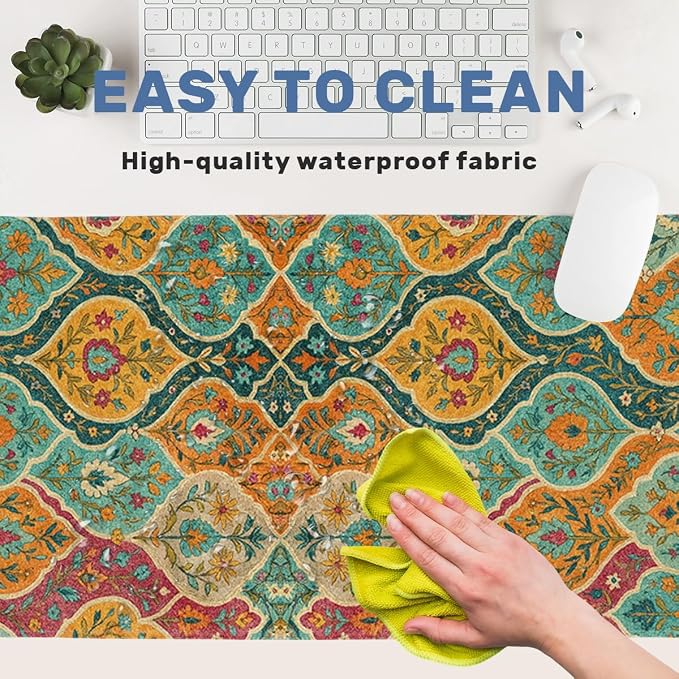 Boho Desk Mat Gaming Mouse Pad Floral Paisley Vintage Retro Carpet Mousepad Computer Keyboard Pad Mouse Mat Laptop Mat 31.5 x 11.8 Mouse Pads for Desk Home Office Gaming