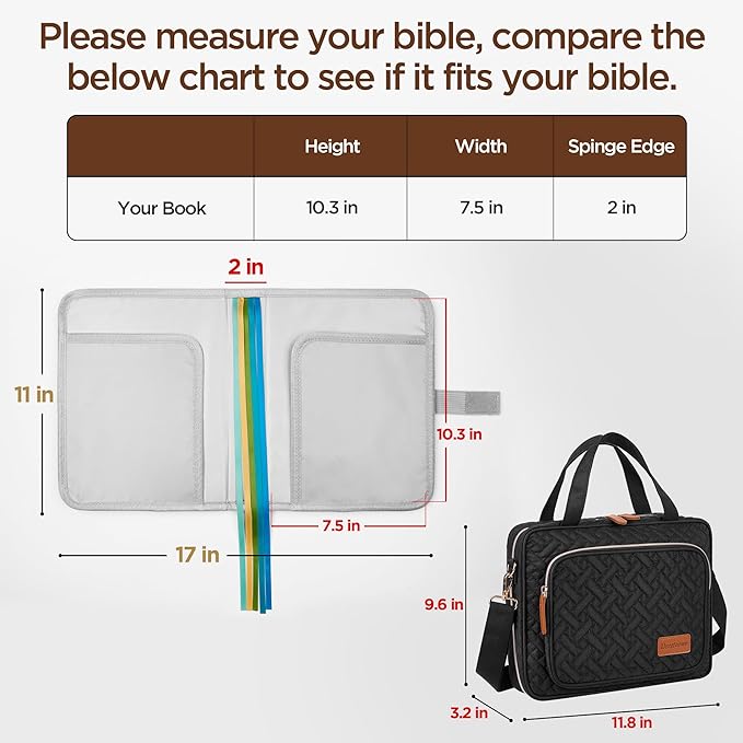 DERSTUEWE Bible Cover Case for Women – Stylish & Durable Bible Bag with Zippered Closure, Floral Print, Fits Standard & Large Bibles, Perfect for Church & Travel, Black Color