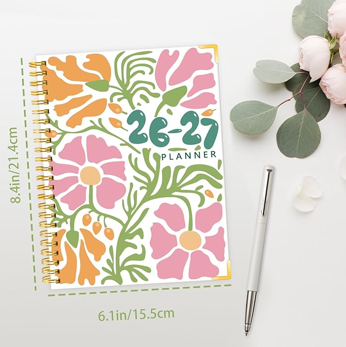 GuassLee 2026-2027 A5 Planner – Weekly & Monthly Planner Organizer Jul 2026 - Jun 2027, Abstract Floral Daily Agenda Planning Book with Hardcover, Pocket, Stickers & Tabs for Women Students Office