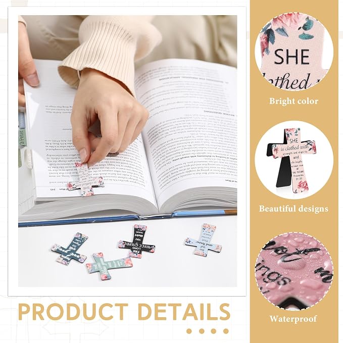 Resurhang 96 Pcs Magnetic Bookmarks Christian Cross Magnetic Page Markers Religious Bible Verses Bookmarks for Mother's Day Women Student Church Study Group Graduation Coworker Team (Flower,Bible)