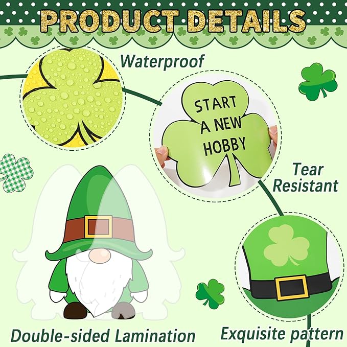 St. Patrick's Day Healthy Bulletin Board Set Lucky Shamrock Classroom Decoration Clover Leprechaun Hat Gold Coin Jar St.Patrick's Paper Cutouts for Teachers School Chalkboard Wall Decor