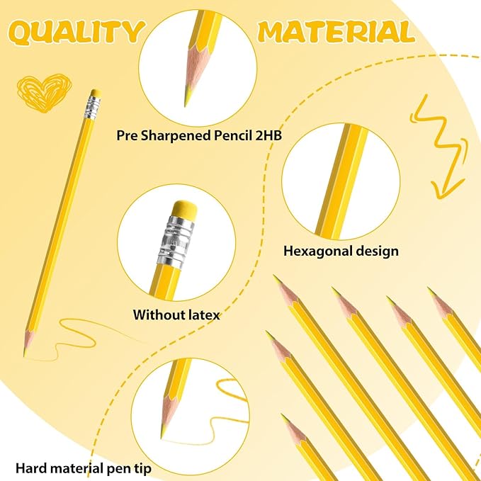 36 PCS Yellow Pencils with Eraser, Pre-Sharpened HB Spring & Easter Pencils for Kids, School Supplies for Writing, Drawing & Easter Art Crafts (Yellow)