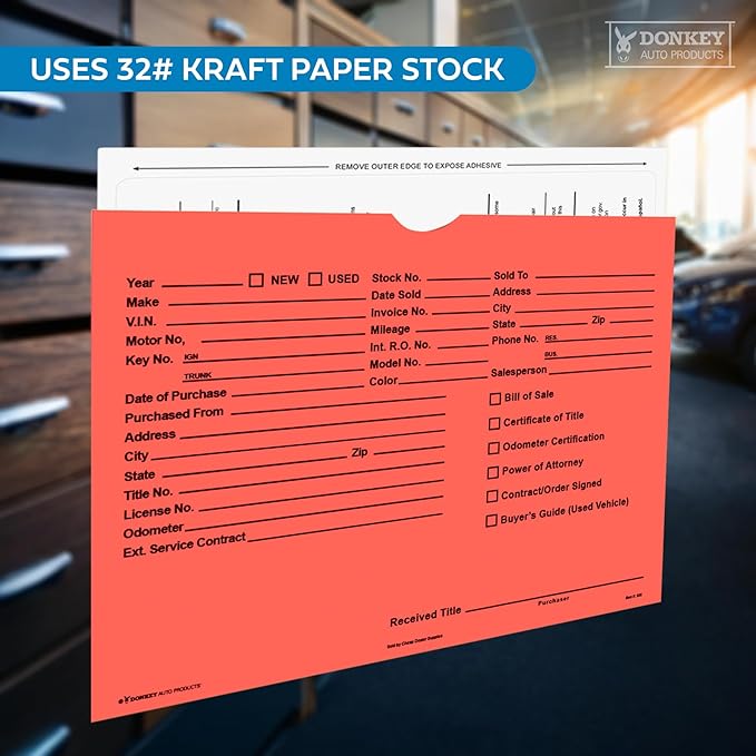 Printed Vehicle Deal Envelopes 9x12 Deal Jackets (100 shrink wrapped) (Salmon)