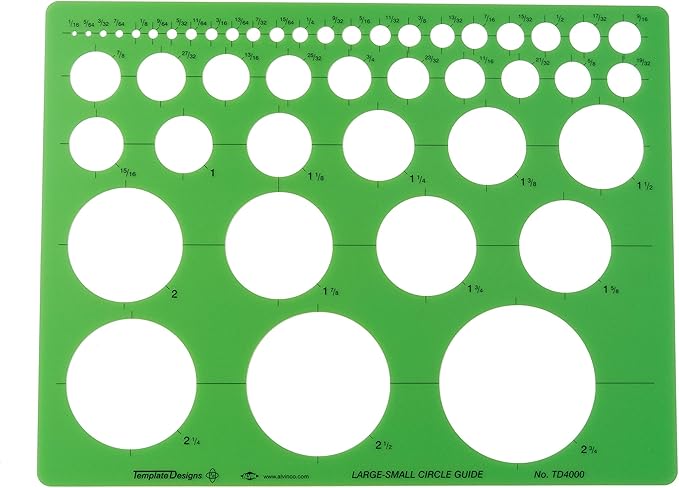 Alvin, Circle Guide Template, 46 Circles, 8.625 inches x 11.125 inches x .030 inches