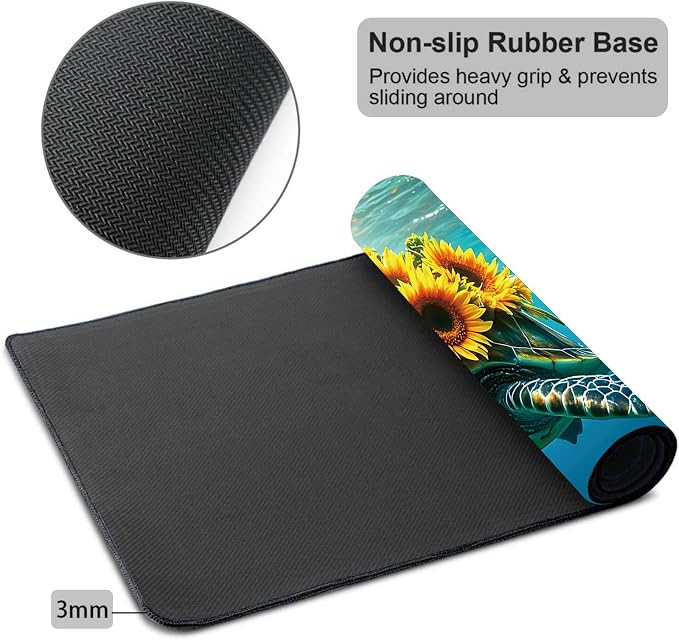 Mouse Pad Gaming Mousepad 31.5x11.8 Inch XXL Large + Coasters,Desk Mat with Stitched Edges, Non-Slip Rubber Base, Thick Mouse Pad for Computer, Laptop, Office & Home - Turtle Sunflower