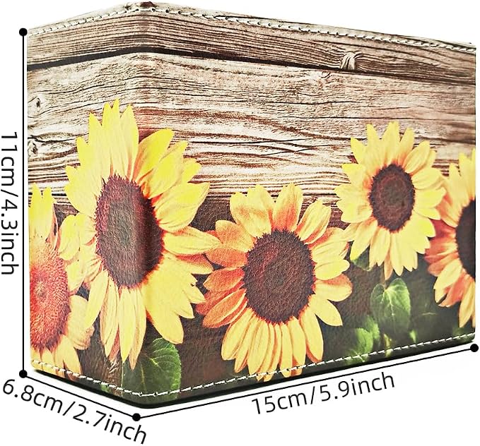 Pen Holder, Rectangle Vintage Pencil Holder with 2 Compartments, PU Leather Art Remote Control Holder Organizer Storage for Desk Accessory (Sunflower)