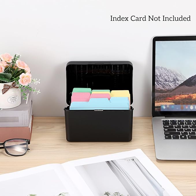 BTSKY 1 Pack 4 x 6 inch Index Card Box-Index Card Holder Notecard Box Recipe Card Box Plastic Storage Organizer for Filling Index Cards,Note cards, Flashcards, Recipes and etc,Black