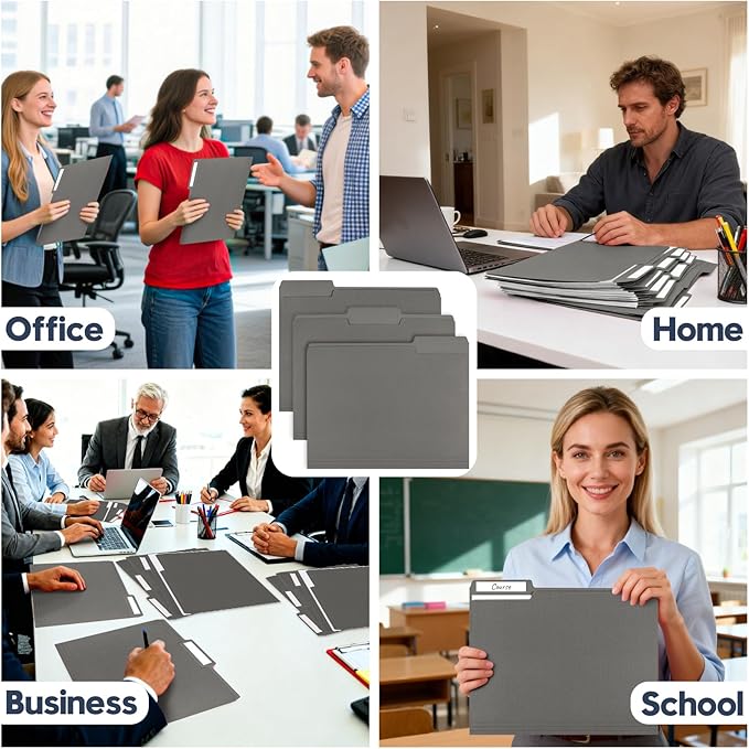 File Folders,Colored File Folders Letter Size,8.5" x 11",150 Pack 1/3 Cut Tab Bulk Folders with Blank Labels,Durable Paper Folders for Office Business School Home Use,Deep Black