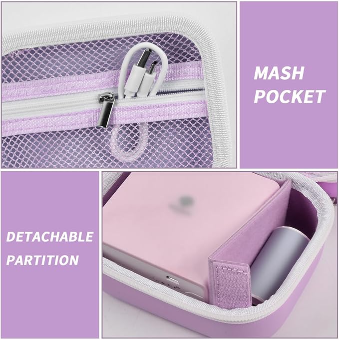 Sticker Printer Case for Memoking T02/ for ETIKEZ PM290C/ for Nelko PM230/ for Phomemo M02/ T02/ Q30S Mini Pocket Printer Machine. Holder for Label Maker, Thermal Paper, USB Cable (Box Only) -Purple
