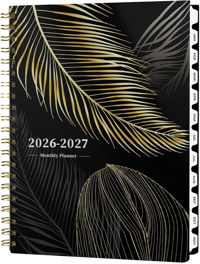 Ymumuda 2026 Monthly Planner - 2 Year Monthly Planner, JAN.2026 to DEC.2027, 8.5" x 11", Large Calendar with Spiral Bound, 24 Coated Tabs,24 Months Perfect for School & Office Schedule, Golden Leaves