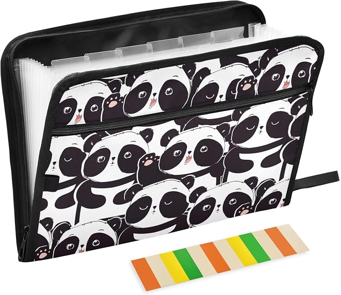 Pattern Panda Bear File Folders, Plastic Folders with 13 Pockets, Expandable File Folder for Documents School Students Office, Aesthetic Folder with Labels A4 Letter Size