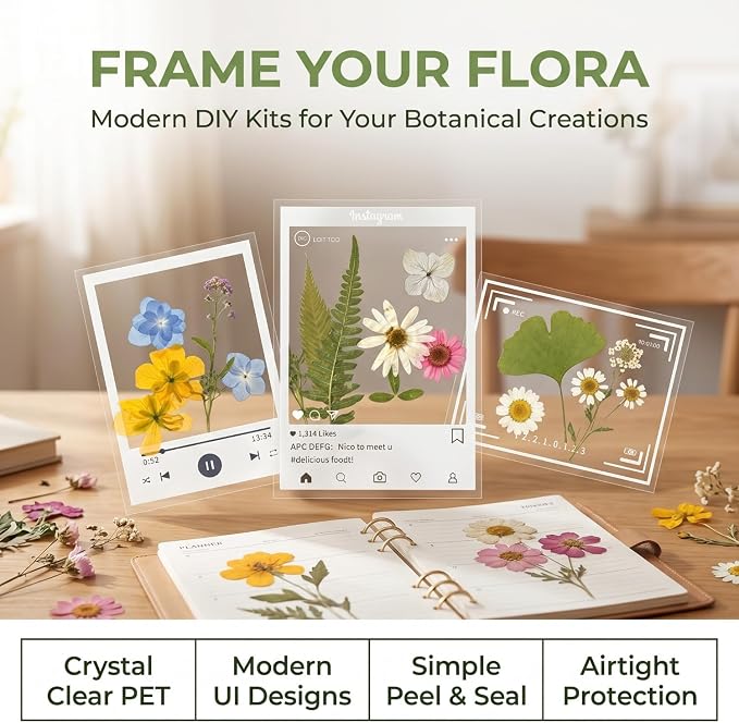 Transparent Dried Flower Bookmarks, 40Pcs DIY Handmade Dried Flower Bookmark kit, Clear Acrylic Photo Frame Page Markers for Reading Lovers, Adults and Kids, 20 Designs, 3.9" x 5.5" (40, PCS)