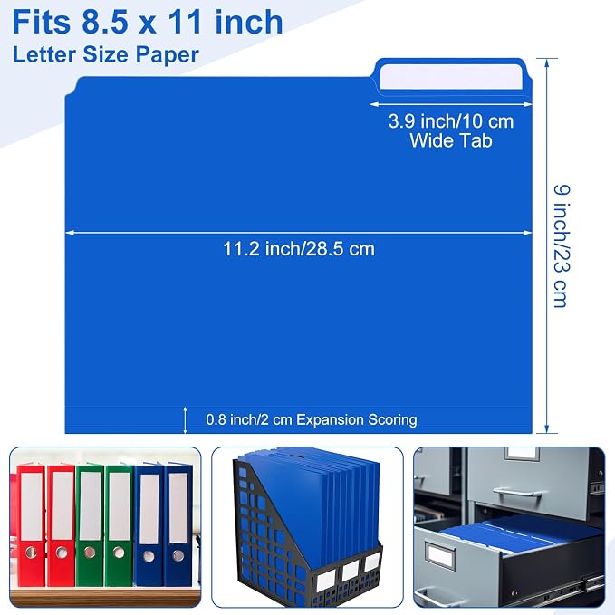 48 Pack Colored Plastic File Folders with Tabs and Sticky Labels 1/3 Cut Tab Manila File Folders Letter Size 8. 5 x 11 Inch for Office Home Organizer Documents (Sky Blue,Classic)
