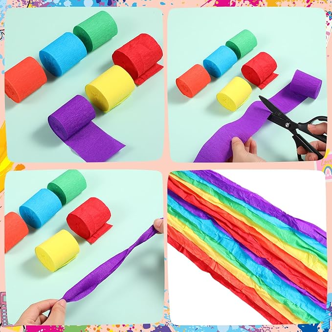 Pasimy Art Painting Bulletin Board Decorations Welcome Back Art Classroom Decor Rainbow Paintbrush Cutouts DIY Crepe Paper Rolls with Colorful Paper Fans for Wall Door Back to School Supplies