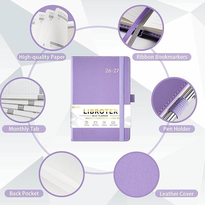 2026-2027 Planner - Academic Planner 2026-2027 Weekly Monthly Planner, July 2026 - June 2027, 5.7'' x 8.4'', Thick Paper, Leather Cover, Pen Holder, Back Pocket, Perfect Daily Organizer - Purple