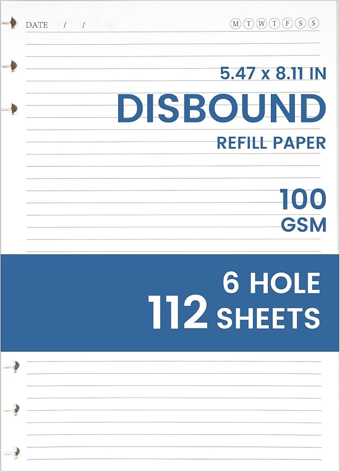 Yoment Discbound Lined Refills for 6.1 x 8.3 Hardcover Notebook, Spiral Journal Notebook for Office Work Meeting Planner, for School Students Class Notes, Small