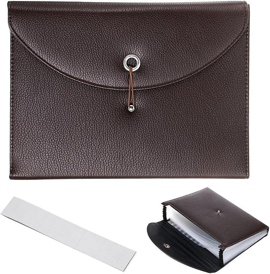 BTSKY PU Leather Expanding File Folders-13 Pockets A4 Letter Size Paper File Folder Accordion Business Document Organizer with Fasteners and Tabs (Brown)