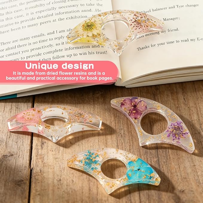 4 Pcs Thumb Book Page Holder Dried Flower Resin BookPage Holders for Reading, Finger Ring Opener Bookmark Thumb Page Opener Holder Book Accessories for Reading Lovers