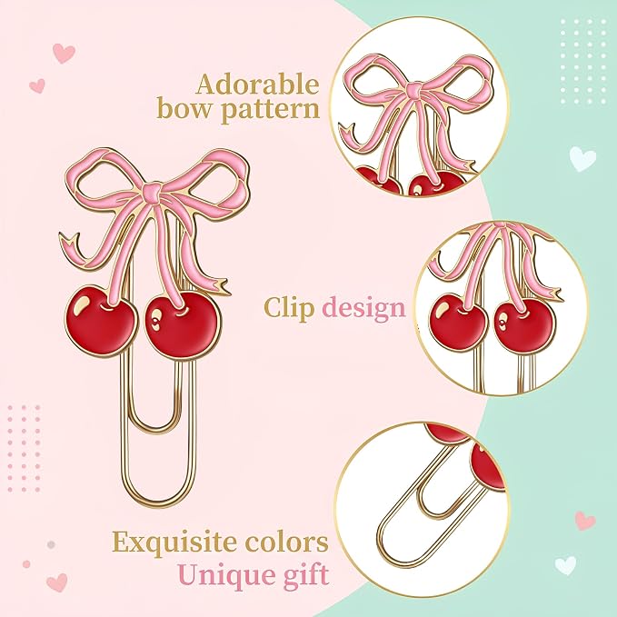 Cute Paperclip Bookmark, 6 Pcs Large Metal Paperclips, Cute Bookmarks, Coquette Preppy Planner Clips for Office Home Supplies Gifts Wedding Decoration