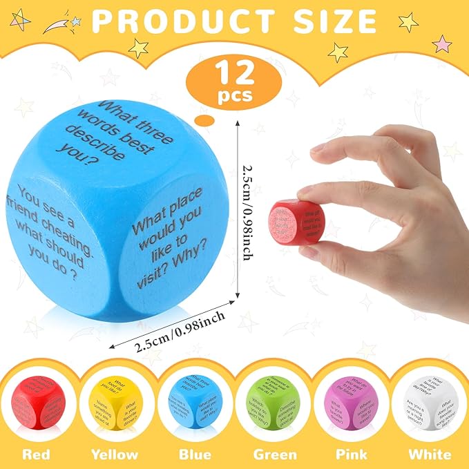 Jenaai 12 Pcs Conversation Ice Breaking Cubes Social Emotional Learning Activities Social Emotional Dice Wood Conversation Cube for Kids Adult Classroom Family Couple (Conversation)
