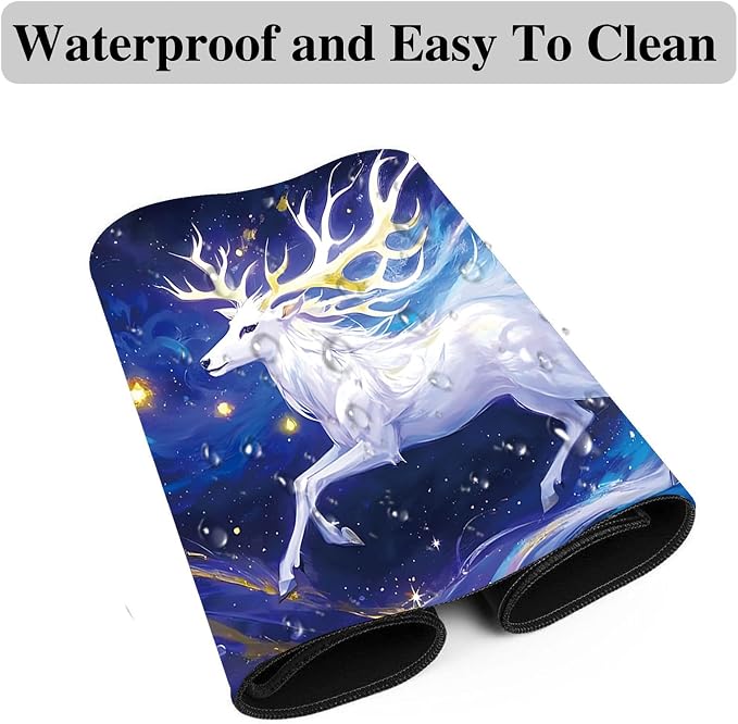 Mouse Pad Gaming Mousepad 31.5x11.8 Inch XXL Large + Coasters,Desk Mat with Stitched Edges, Non-Slip Rubber Base, Thick Mouse Pad for Computer, Laptop, Office & Home - Colorful Deer